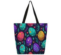 Mexpekil Bolsa de lona brillante con diseño de huevos de Pascua para mujeres y niñas, bolsas de compras reutilizables grandes para mujer, bolsa de hombro multiusos