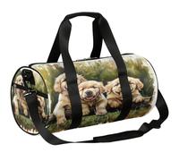Mexpekil Bolsa de lona con compartimento para zapatos, impermeable, bonita mochila de viaje con pintura al óleo de tres pequeños Golden Retrievers para fitness, gimnasio, viajes de fin de semana, Cute
