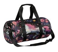 Mexpekil Bolsa de lona con compartimento para zapatos, impermeable, diseño de flores, unicornio rosa, morado, mochila de viaje para fitness, gimnasio, viajes de fin de semana, Flor de unicornio rosa y