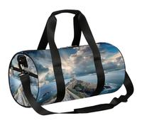 Mexpekil Bolsa de lona con compartimento para zapatos, impermeable, faro al final de la carretera, mochila de viaje para fitness, gimnasio, viajes de fin de semana, Lighthouse at the End of the Road