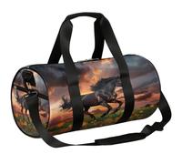 Mexpekil Bolsa de lona con compartimento para zapatos, mochila de viaje impermeable con caballos negros corriendo salvajes en el pastizal, para fitness, gimnasio, viajes de fin de semana, Black Horses