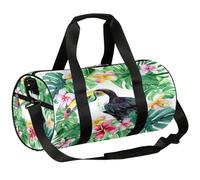 Mexpekil Bolsa de lona con compartimento para zapatos, mochila de viaje impermeable con hoja de palma de Tucano para fitness, gimnasio, viajes de fin de semana, Hoja de palma Tucano