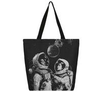 Mexpekil Bolsa de lona con diseño de astronautas para mujeres y niñas, bolsas de compras reutilizables grandes para mujer, bolsa de hombro multiusos