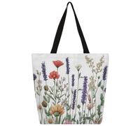Mexpekil Bolsa de lona con diseño de flores silvestres y plantas bohemias para mujeres y niñas, bolsas de compras reutilizables grandes para mujer, bolsa de hombro multiusos