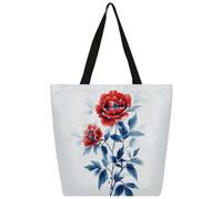 Mexpekil Bolsa de lona con diseño de flores y pintura de tinta para mujeres y niñas, bolsas de compras reutilizables grandes para mujer, bolsa de hombro multiusos