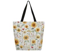Mexpekil Bolsa de lona con diseño de girasoles y flores silvestres para mujeres y niñas, bolsas de compras reutilizables grandes para mujer, bolsa de hombro multiusos