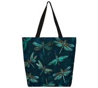 Mexpekil Bolsa de lona con diseño de libélulas y alas de remolino para mujeres y niñas, bolsas de compras reutilizables grandes para mujer, bolsa de hombro multiusos