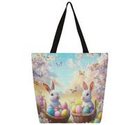 Mexpekil Bolsa de lona con diseño de paisaje de huevos de Pascua para mujeres y niñas, bolsas de compras reutilizables grandes para mujer, bolsa de hombro multiusos