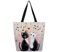 Mexpekil Bolsa de lona con diseño de pareja de gatos para mujeres y niñas, reutilizable, bolsas de compras grandes para mujer, bolsa de hombro multiusos