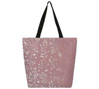 Mexpekil Bolsa de lona con diseño de ramas de hojas de oro rosa para mujeres y niñas, bolsas de compras reutilizables grandes para mujer, bolsa de hombro multiusos