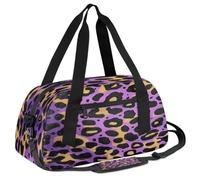Mexpekil Bolsa de lona con estampado de leopardo morado y negro para niños, niñas, adolescentes, viajes, deportes, bolsa de viaje durante la noche, fin de semana y baile