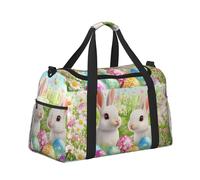 Mexpekil Bolsa de lona de mano con diseño de conejo blanco con estampado floral de huevo, bolsa de equipaje de mano, impermeable, para deportes, gimnasio, baile, bolsa grande de fin de semana, bolsa