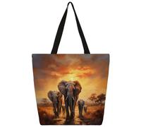 Mexpekil Bolsa de lona de migración de elefante para mujeres y niñas, bolsas de compras reutilizables grandes para mujer, bolsa de hombro multiusos