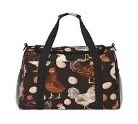 Mexpekil Bolsa de lona de viaje para hombre y mujer, diseño de gallina de gallina y huevo, para deportes, fin de semana, durante la noche, gimnasio, bolsa de transporte, multicolor, 19.7x10.2x13 in,