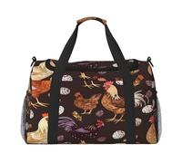 Mexpekil Bolsa de lona de viaje para hombre y mujer, diseño de gallina y huevo, para deportes, fin de semana, durante la noche, gimnasio, bolsa de transporte, multicolor, 19.7x10.2x13 in, Bolsa de