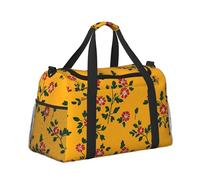 Mexpekil Bolsa de lona grande para equipaje de mano, impermeable, plegable, para viajes, deportes, gimnasio, baile, Rama floral pequeña amarilla, Talla única