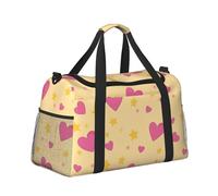 Mexpekil Bolsa de lona grande para equipaje de mano, impermeable, plegable, para viajes, deportes, gimnasio, baile, Corazones rosados, estrellas amarillas, Talla única