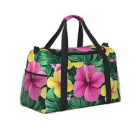 Mexpekil Bolsa de lona grande para equipaje de mano, impermeable, plegable, para viajes, deportes, gimnasio, baile, Flores tropicales rosadas y amarillas, Talla única