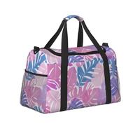 Mexpekil Bolsa de lona grande para equipaje de mano, impermeable, plegable, para viajes, deportes, gimnasio, baile, Hoja de palma rosa y morada, Talla única
