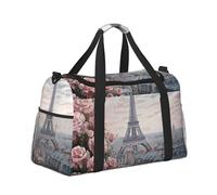 Mexpekil Bolsa de lona grande para equipaje de mano, impermeable, plegable, para viajes, deportes, gimnasio, baile, Torre Eiffel Floral, Talla única
