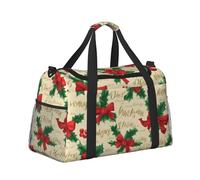 Mexpekil Bolsa de lona grande para equipaje de mano, impermeable, plegable, para viajes, deportes, gimnasio, baile, Hojas de acebo de Feliz Navidad, Talla única