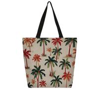 Mexpekil Bolsa de lona hawaiana vintage con diseño de árbol de coco para mujeres y niñas, bolsas de compras reutilizables grandes para mujer, bolsa de hombro multiusos