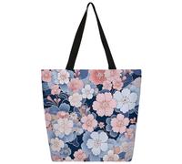 Mexpekil Bolsa de lona japonesa con flores de cerezo floral para mujeres y niñas, bolsas de compras reutilizables grandes para mujer, bolsa de hombro multiusos