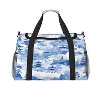 Mexpekil Bolsa de lona japonesa japonesa con tinta azul arquitectónica de escena de arquitectura, bolsa de viaje para hombre y mujer, bolsa de deporte para fin de semana, durante la noche, gimnasio,