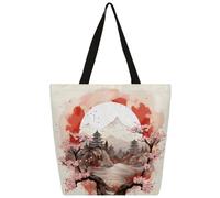 Mexpekil Bolsa de lona japonesa Mountain Lake para mujeres y niñas, bolsas de compras reutilizables grandes para mujer, bolsa de hombro multiusos