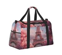 Mexpekil Bolsa de lona para equipaje de mano, impermeable, para deportes, gimnasio, baile, bolsa de fin de semana, plegable, bolsa de viaje, Torre Eiffel, flores rosadas, Talla única
