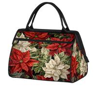 Mexpekil Bolsa de lona para gimnasio, bolsa de viaje deportiva, bolsa de fin de semana para mujeres y hombres, Flores de Pascua blancas y rojas, Bolsa de viaje