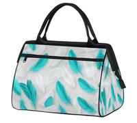 Mexpekil Bolsa de lona para gimnasio, bolsa de viaje deportiva, bolsa de fin de semana para mujeres y hombres, Plumas turquesas y blancas, Bolsa de viaje