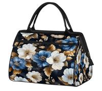 Mexpekil Bolsa de lona para gimnasio, bolsa de viaje deportiva, bolsa de fin de semana para mujeres y hombres, Flores azules y blancas, Bolsa de viaje