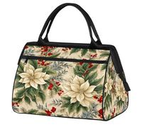 Mexpekil Bolsa de lona para gimnasio, bolsa de viaje deportiva, bolsa de fin de semana para mujeres y hombres, Flores blancas y bayas de acebo, Bolsa de viaje