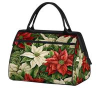 Mexpekil Bolsa de lona para gimnasio, bolsa de viaje deportiva, bolsa de fin de semana para mujeres y hombres, Flores de Pascua rojas y blancas, Bolsa de viaje