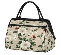 Mexpekil Bolsa de lona para gimnasio, bolsa de viaje deportiva, bolsa de fin de semana para mujeres y hombres, Flores blancas con hojas verdes, Bolsa de viaje
