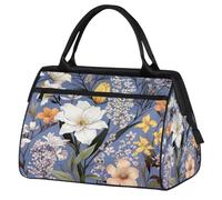 Mexpekil Bolsa de lona para gimnasio, bolsa de viaje deportiva, bolsa de fin de semana para mujeres y hombres, Flor floral púrpura y amarillo, Bolsa de viaje