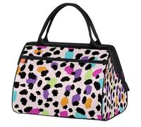 Mexpekil Bolsa de lona para gimnasio, bolsa de viaje deportiva, bolsa de fin de semana para mujeres y hombres, Estampado de leopardo morado y azul, Bolsa de viaje