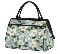 Mexpekil Bolsa de lona para gimnasio, bolsa de viaje deportiva, bolsa de fin de semana para mujeres y hombres, Hojas verdes y flores blancas, Bolsa de viaje