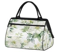 Mexpekil Bolsa de lona para gimnasio, bolsa de viaje deportiva, bolsa de fin de semana para mujeres y hombres, Flores blancas y hojas verdes, Bolsa de viaje