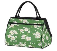 Mexpekil Bolsa de lona para gimnasio, bolsa de viaje deportiva, bolsa de fin de semana para mujeres y hombres, Flores blancas y verdes, Bolsa de viaje