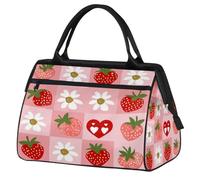 Mexpekil Bolsa de lona para gimnasio, bolsa de viaje deportiva, bolsa de fin de semana para mujeres y hombres, Flores rosas y blancas y fresas, Bolsa de viaje