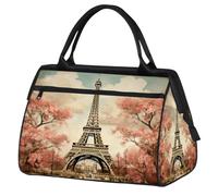 Mexpekil Bolsa de lona para gimnasio, bolsa de viaje deportiva, bolsa de fin de semana para mujeres y hombres, Cuadro artístico de flores de la Torre Eiffel de Parí, Bolsa de viaje