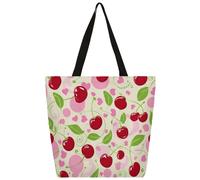 Mexpekil Bolsa de lona retro con corazón de cerezo para mujeres y niñas, reutilizable, bolsas de compras grandes para mujer, bolsa de hombro multiusos