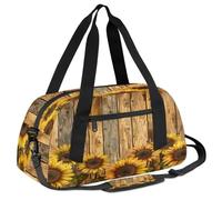Mexpekil Bolsa de lona retro de madera con girasoles florales para niños, niñas, adolescentes, viajes, deportes, bolsa de viaje durante la noche, fin de semana y baile