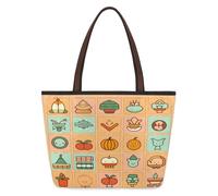 Mexpekil Bolsa de mano reutilizable para mujer, bonita bolsa de hombro naranja de gran capacidad para ir de compras, comestibles, trabajo, libro, Cute Element Grid Orange, Medium