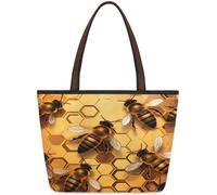 Mexpekil Bolsa de mano reutilizable para mujer, colmena de abeja de gran capacidad, bonita bolsa de hombro para ir de compras, comestibles, trabajo, libro, Colmena de abejas, Small