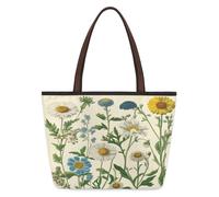 Mexpekil Bolsa de mano reutilizable para mujer, diseño botánico de flores silvestres, gran capacidad, bonita bolsa de hombro para ir de compras, comestibles, trabajo, libro, Planta floral botánica de