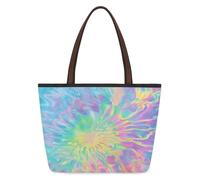 Mexpekil Bolsa de mano reutilizable para mujer, diseño de remolinos de arco iris, gran capacidad, bonita bolsa de hombro para ir de compras, comestibles, trabajo, libro, Rainbow Swirl Tie Dye, Medium
