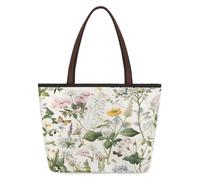 Mexpekil Bolsa de mano reutilizable para mujer, diseño floral de flores silvestres, gran capacidad, bonita bolsa de hombro para ir de compras, comestibles, trabajo, libro, Flores silvestres florales